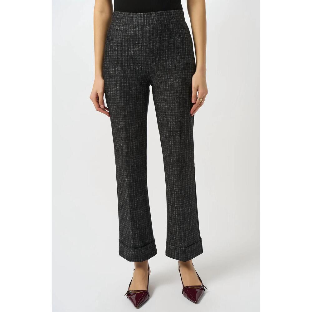 NEW JOSEPH RIBKOFF checkered print pull on flared pant in black/grey